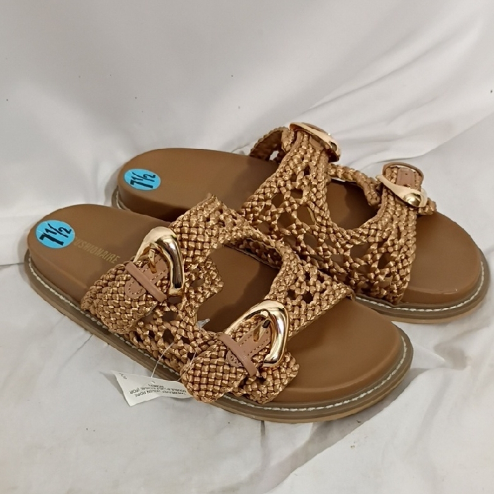 NWOB Cushionaire Tan Weaver Woven Rope Double Buckle Sandals Women's Size 7.5